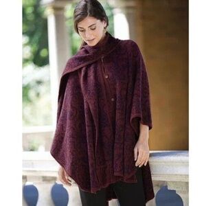 Novica Alpaca Wine Purple Ruana Shawl Cloak Scarf Wrap Poncho Peru One Size Warm